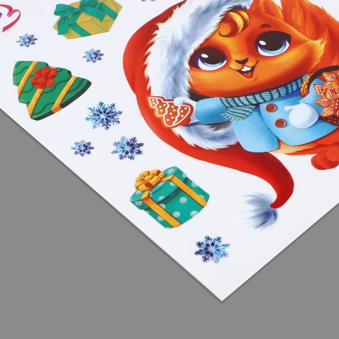 Наклейки новогодние на окна, виниловые «С Новым годом», белка, многоразовые, 20 х 34.5 см, Новый год Наклейки новогодние на окна, виниловые «С Новым годом», белка, многоразовые, 20 х 34.5 см, Новый год