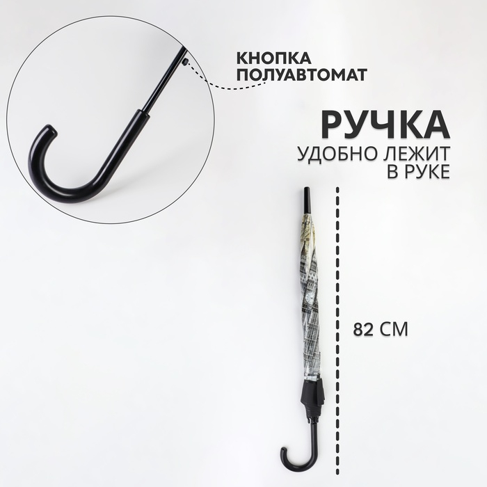 Зонт - трость полуавтоматический «Города», 8 спиц, R = 40/60 см, D = 120 см, рисунок МИКС Зонт - трость полуавтоматический «Города», 8 спиц, R = 40/60 см, D = 120 см, рисунок МИКС