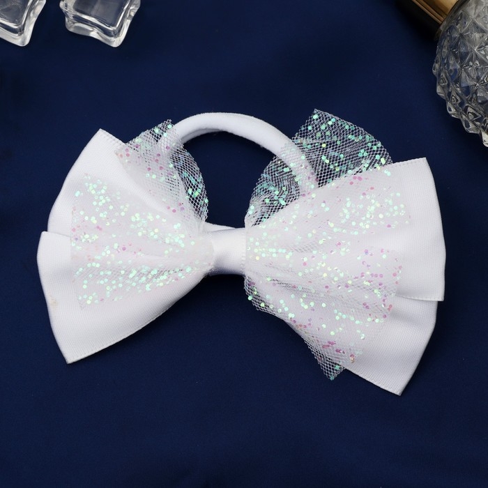 Резинка для волос бант Резинка для волос бант "Школьница" блеск классика,11х8 см, белый