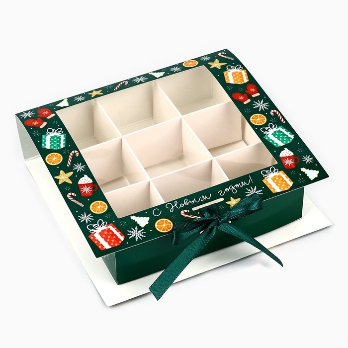 Коробка под 9 конфет с ячейками «С Новым годом!» 14.8 х 13.5 х 3.5 см, Новый год Коробка под 9 конфет с ячейками «С Новым годом!» 14.8 х 13.5 х 3.5 см, Новый год