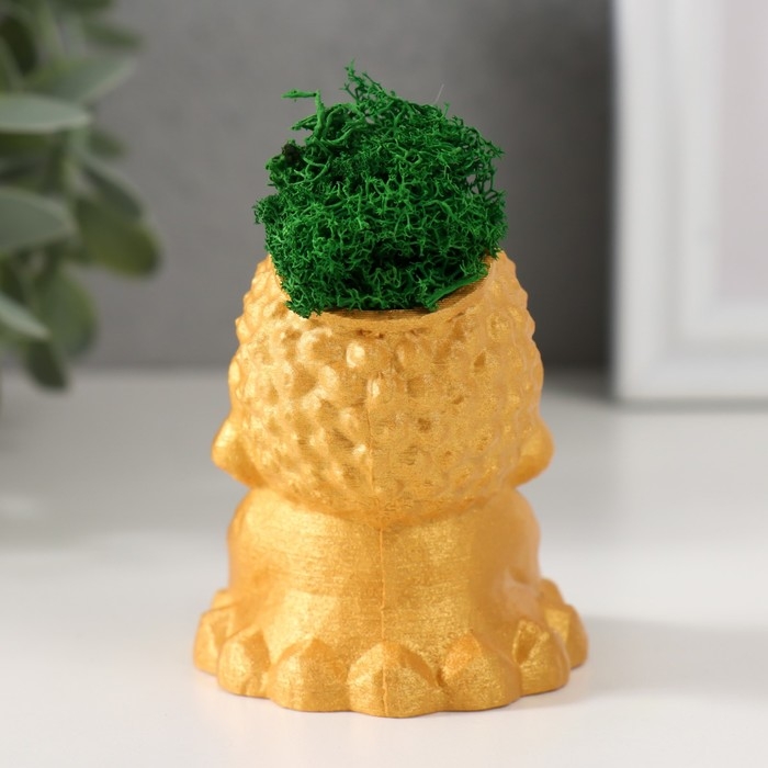 Кашпо бетонное Кашпо бетонное "Будда" 5,5х6,5х7см золотой со мхом (мох зеленый стабилизированный)
