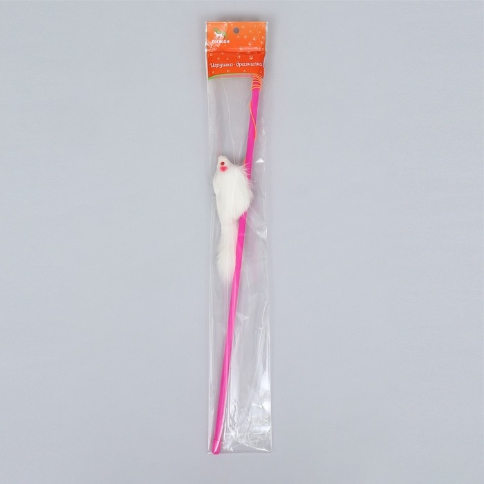 Дразнилка-удочка с белой мышью из натурального меха, 46 см Дразнилка-удочка с белой мышью из натурального меха, 46 см
