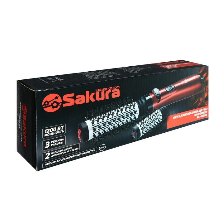 Фен-щетка Sakura SA-4205R, 1200 Вт, 3 режима работы, 2 насадки, защита от перегрева, красная Фен-щетка Sakura SA-4205R, 1200 Вт, 3 режима работы, 2 насадки, защита от перегрева, красная