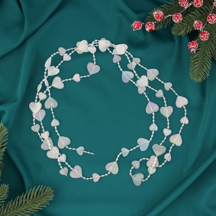 Бусы на ёлку 2 м d-20 мм Бусы на ёлку 2 м d-20 мм "Сердца нити" прозрачный перламутр