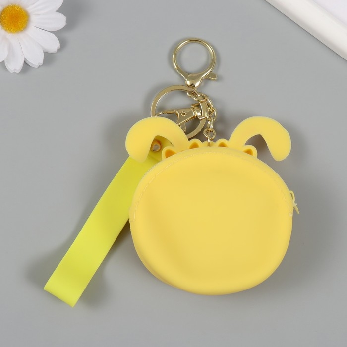 Брелок кошелёк с карабином, ремешком силикон Брелок кошелёк с карабином, ремешком силикон "Зайка в очках" 3,5х9х9 см