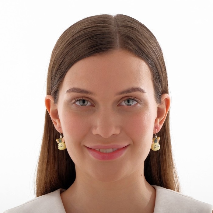 Серьги детские «Выбражулька» зайчата, цвет жёлтый в серебре Серьги детские «Выбражулька» зайчата, цвет жёлтый в серебре