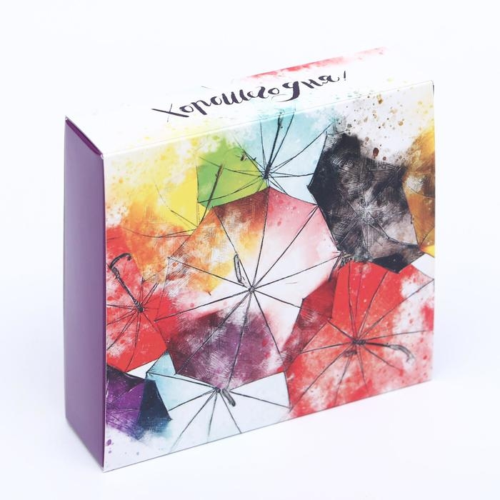 Коробка под 9 конфет с обечайкой  Коробка под 9 конфет с обечайкой " Зонтики " с окном 14,5 х 14,5 х 3,5 см