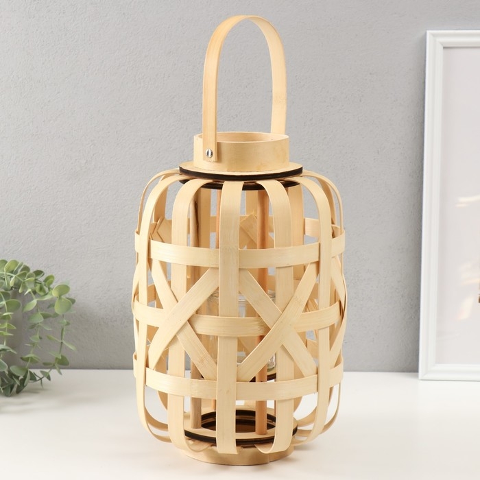 Подсвечник бамбук Подсвечник бамбук "Фонарик. Плетёный узор" 33х23,5х23,5 см