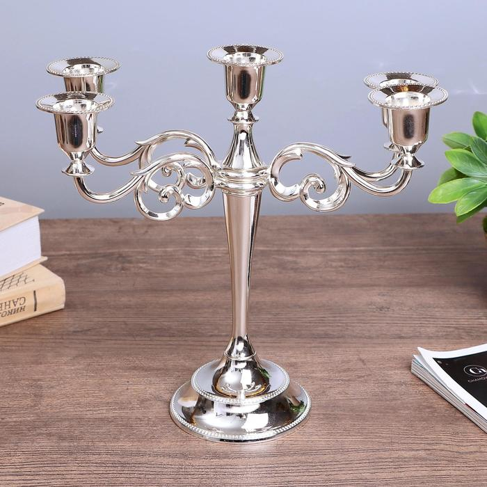 Подсвечник металл на 5 свечей Подсвечник металл на 5 свечей "Лаконичность" цвет хром 26,5х27,5х10 см