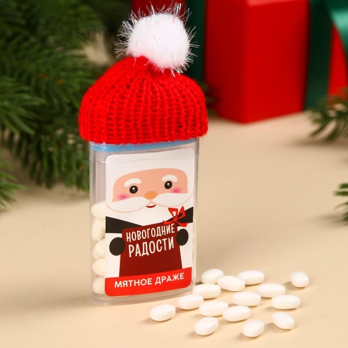 Новый год! Драже конфеты в банке, с витамином С «Дед Мороз», мята, 18 г Новый год! Драже конфеты в банке, с витамином С «Дед Мороз», мята, 18 г
