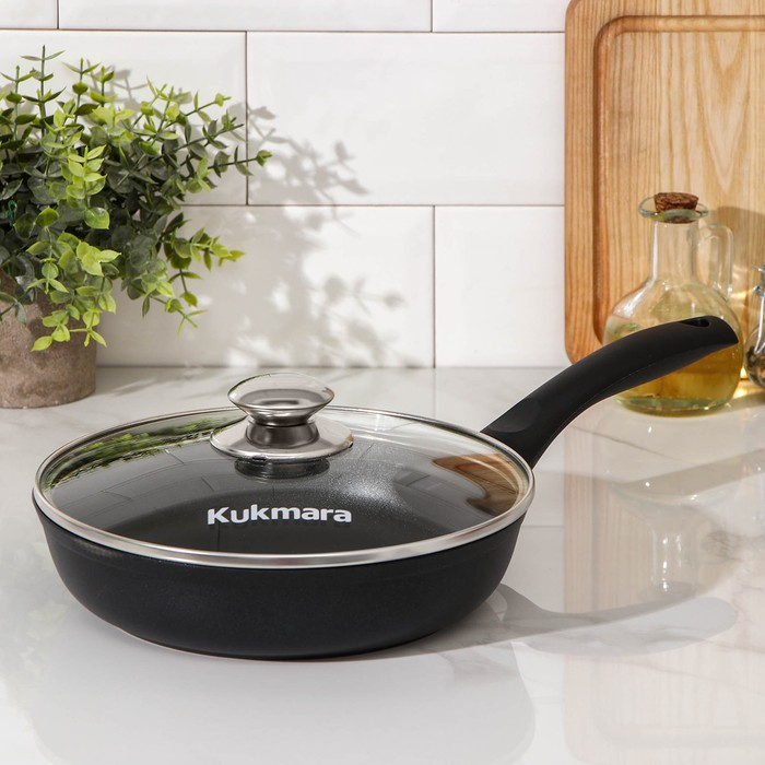 Сковорода «Традиция», d=22 см, пластиковая ручка, стеклянная крышка, утолщённое дно, антипригарное покрытие, цвет чёрный Сковорода «Традиция», d=22 см, пластиковая ручка, стеклянная крышка, утолщённое дно, антипригарное покрытие, цвет чёрный