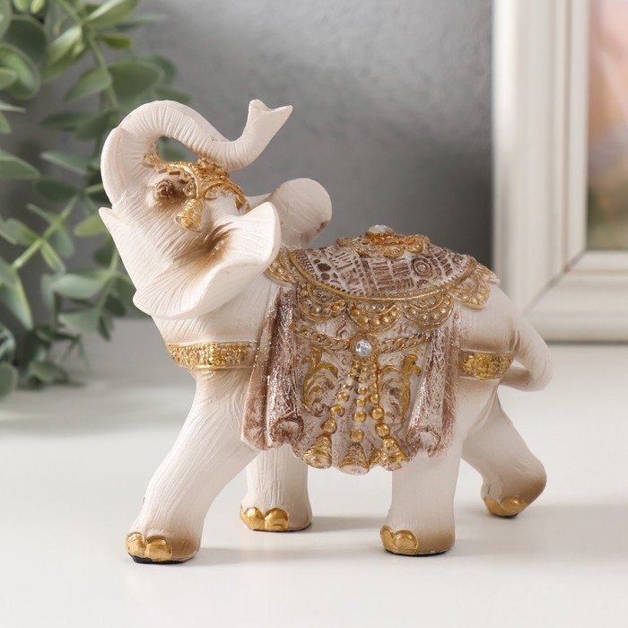 Сувенир полистоун Сувенир полистоун "Белый слон в попоне с золотом" МИКС 12х6х12 см