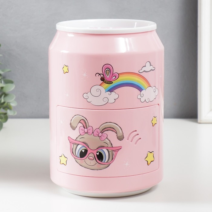 Копилка пластик Копилка пластик "Банка. Зайчишка" кодовый замок, звук АА розовый 14х21 см