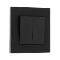 Выключатель проходной TOT Matte Glass, 10 А, 2 клавиши, скрытый монтаж, стеклянная рамка, чёрный