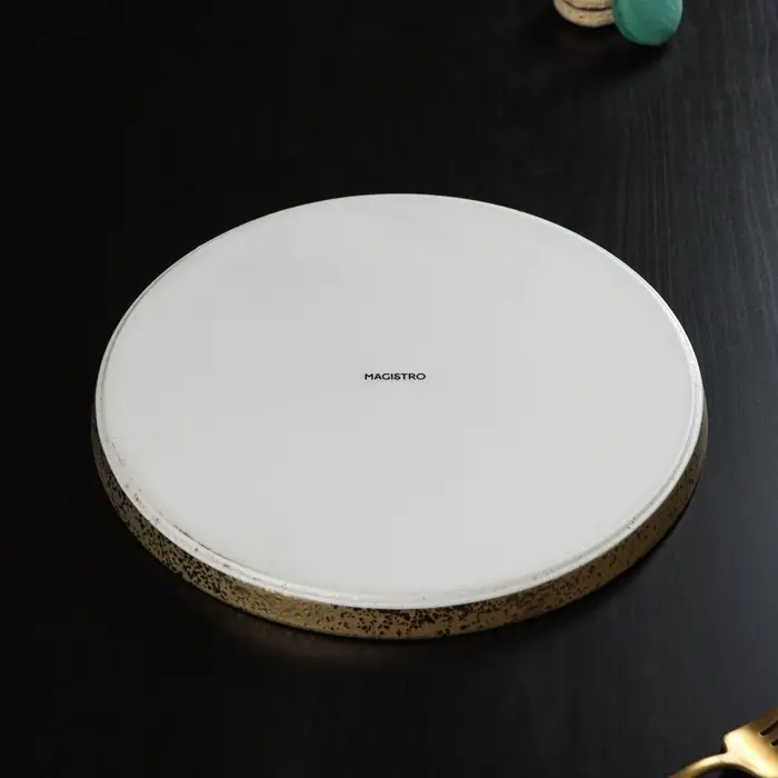 Блюдо фарфоровое сервировочное с бортиком Magistro Poursephona, d=25.5 см, бежевый