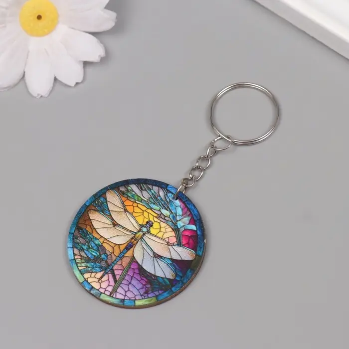 Брелок дерево "Стрекоза. Витраж" 4,6х4,6х0,3 см