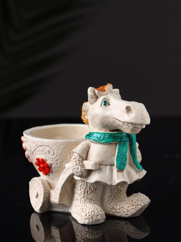 Фигурное Кашпо Фигурное Кашпо "Лошадь с тележкой" 10х10х6 см, бежевый