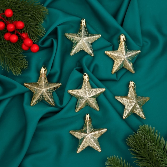 Украшение ёлочное Украшение ёлочное "Звёзды грация" (набор 6 шт) 7х7 см, светлое золото