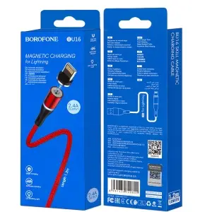 Кабель USB на Lightning 1.2M магнитный BU16 Borofone черный с красным