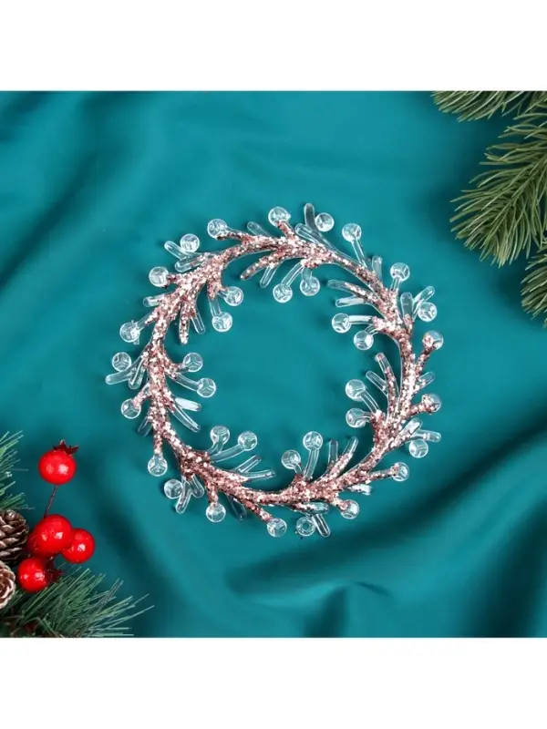 Ёлочная игрушка &laquo;Зимнее волшебство. Венок сияние&raquo; пластик, 14&times;14 см, прозрачно-розовый