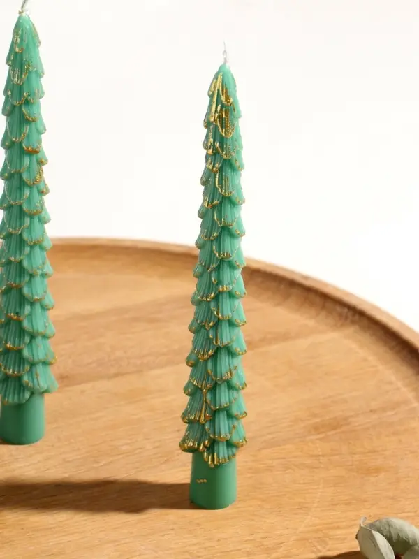 Набор новогодних свечей Набор новогодних свечей "Ель" 1,9х1,9х20 см, 2 шт, морская волна с золотом