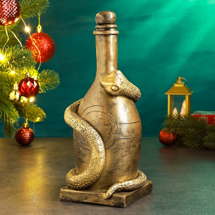 Новый год. Символ 2025. Копилка Новый год. Символ 2025. Копилка "Змея с бутылкой" 12х12х27см, бронза