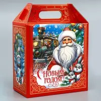Коробка подарочная новогодняя «Путешествие на паровозе» 21×12×27 см