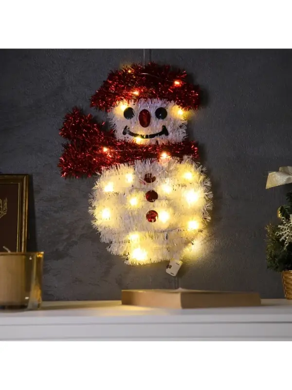 Светодиодная фигура из мишуры &laquo;Снеговик&raquo; 32&times;22 см, 20 LED, батарейки AG10&times;3 (в комплекте), свечение тёплое белое