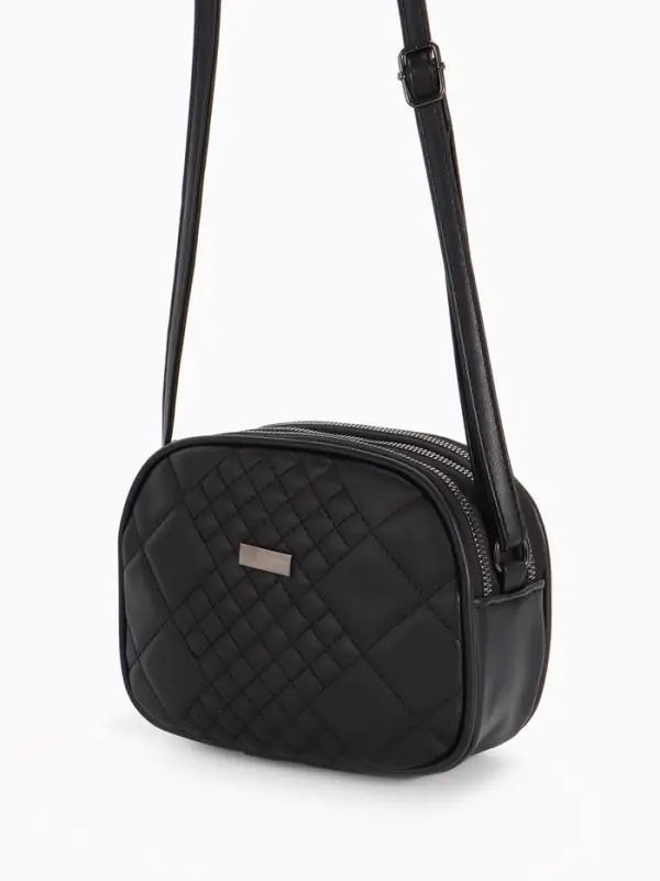 Сумка женская кросс-боди на молнии, 19&times;7&times;15 см, в клетку, чёрная