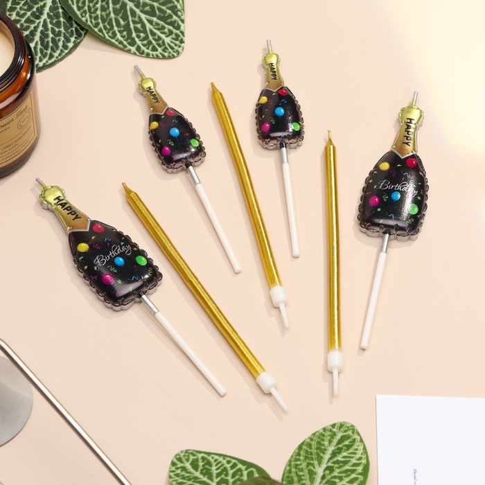 Набор свечей для торта, 7 шт Набор свечей для торта, 7 шт "Шампанское", черный, золотой