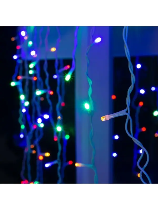 Гирлянда &laquo;Бахрома&raquo; 3&times;0.9 м, IP44, УМС, белая нить, 232 LED, свечение мульти, 220 В