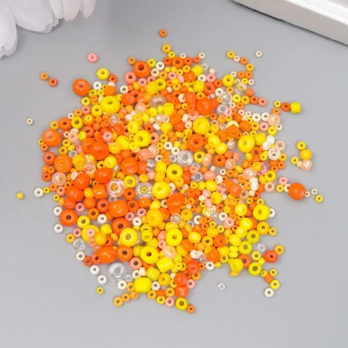 Бисер стекло 6/0 - 15/0  Бисер стекло 6/0 - 15/0 "Ассорти цитрус" d=1,5-4 мм, н-р 10гр