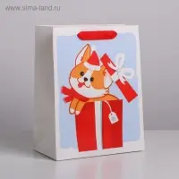Пакет подарочный новогодний ламинированный «Пёсик», MS 18 х 23 х 10 см