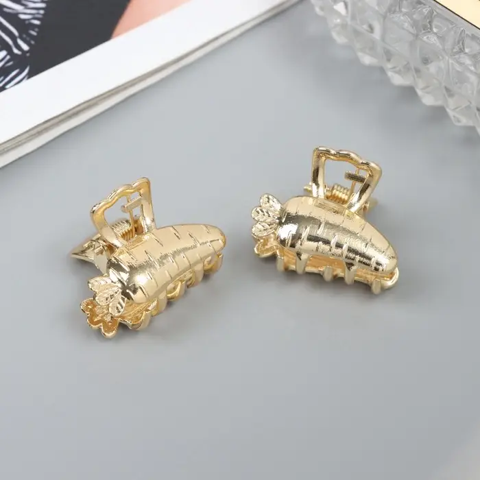 Крабики для волос QF &laquo;Авиталь&raquo;, набор 2 шт., морковка, 2.5 см, золотистый