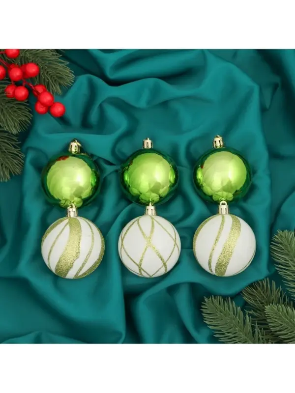 Ёлочные игрушки &laquo;Агнет&raquo;, шары новогодние, d=6 см, набор 12 шт., волны, бело-зелёный