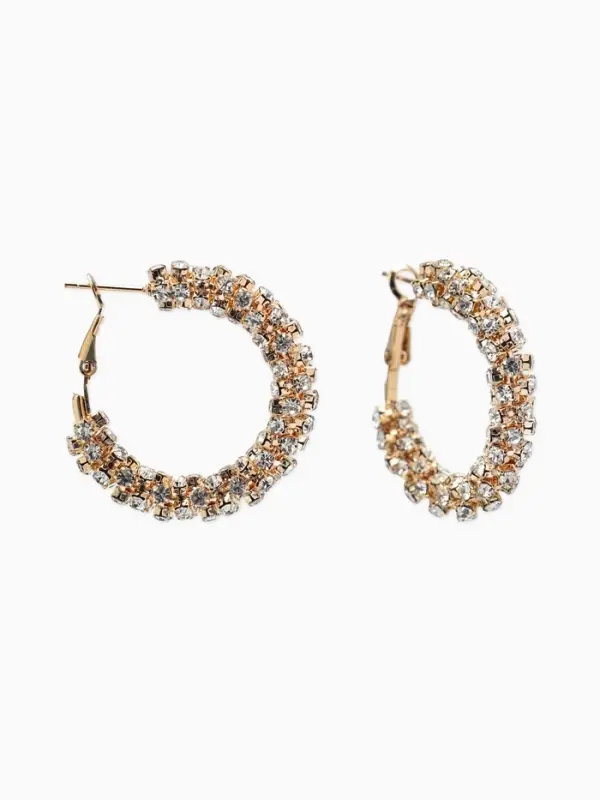 Серьги-кольца со стразами &laquo;Россыпь&raquo;, d=3.5 см, белые в золоте