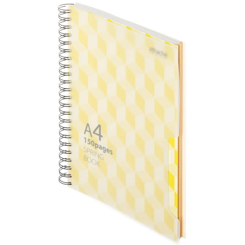 Бизнес-тетрадь А4,150л,кл,плас.спир.Attache Selection SPRING BOOK жел 84232