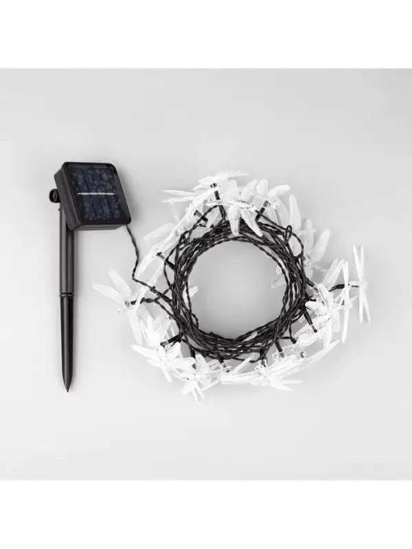 Гирлянда &laquo;Нить&raquo;, 4.5 м, уличная, с насадками &laquo;Стрекоза&raquo;, IP44, 30 LED, 2 режима, солнечная батарея, тёмная нить, свечение зелёное/аквамарин/жёлтое