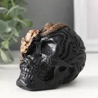 Фигура «Череп с цветком», 7×6×9 см, чёрная
