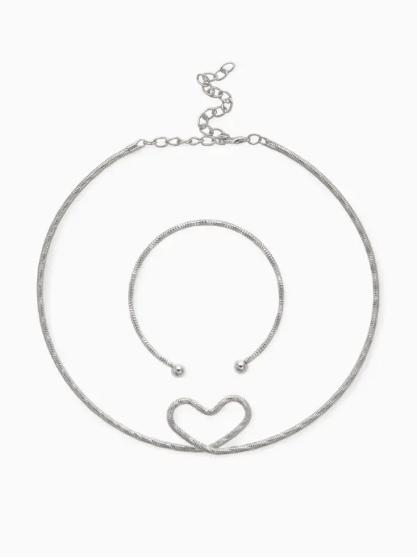 Набор 2 предмета: чокер, браслет «Обруч» сердце, цвет серебро Набор 2 предмета: чокер, браслет «Обруч» сердце, цвет серебро