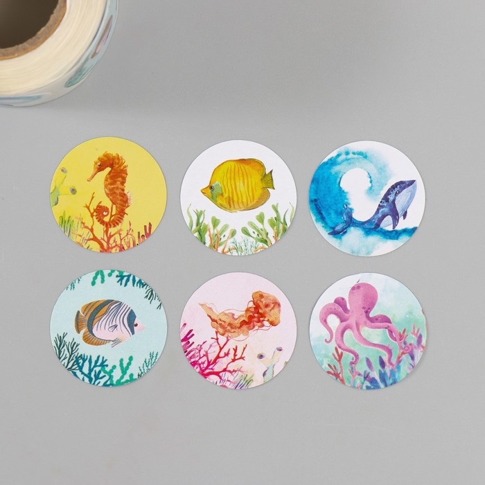 Наклейка бумага Наклейка бумага "Подводный мир" d=2,5 см 252 шт в рулоне