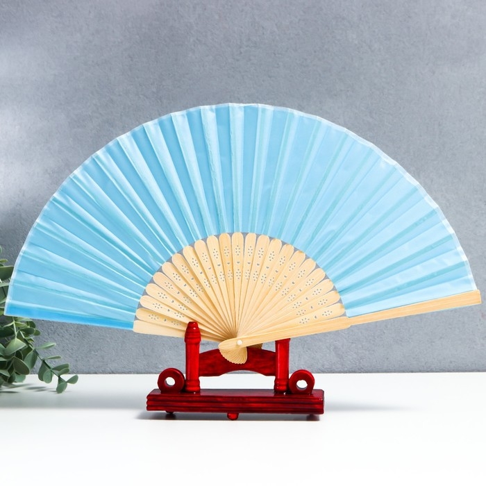 Веер бамбук, текстиль h=21 см  Веер бамбук, текстиль h=21 см "Моноцвет" в коробке, голубой