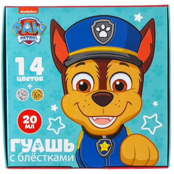 Гуашь 14 цветов + 2 цвета с блёстками по 20 мл Paw Patrol Гуашь 14 цветов + 2 цвета с блёстками по 20 мл Paw Patrol