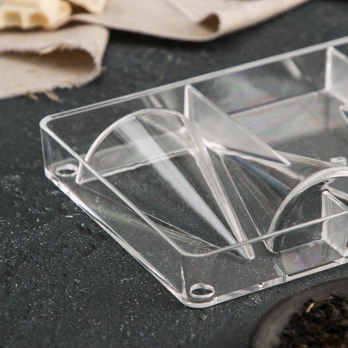 Форма для конфет и шоколада «Большой конус», 20×12×2,5 см, 4 ячейки 8×5×2,2 см, цвет прозрачный Форма для конфет и шоколада «Большой конус», 20×12×2,5 см, 4 ячейки 8×5×2,2 см, цвет прозрачный