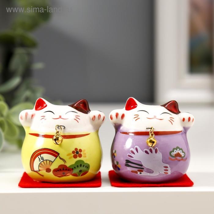 Сувенир керамика Сувенир керамика "Кот Манэки-нэко яркий с колокольчиком" МИКС 5х5,2х4,6 см