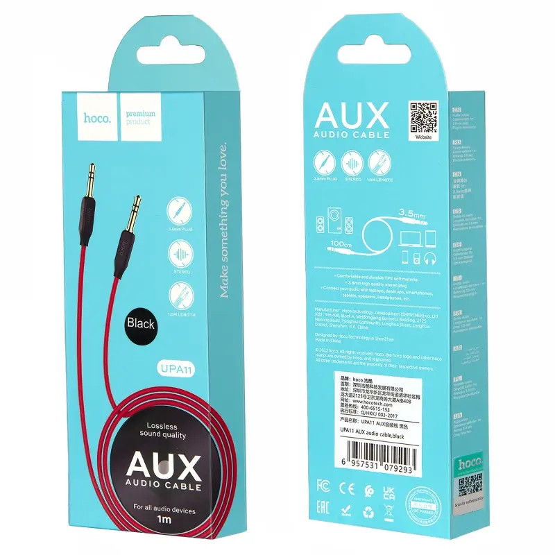 * Кабель UPA11 AUX 1M HOCO черный * Кабель UPA11 AUX 1M HOCO черный