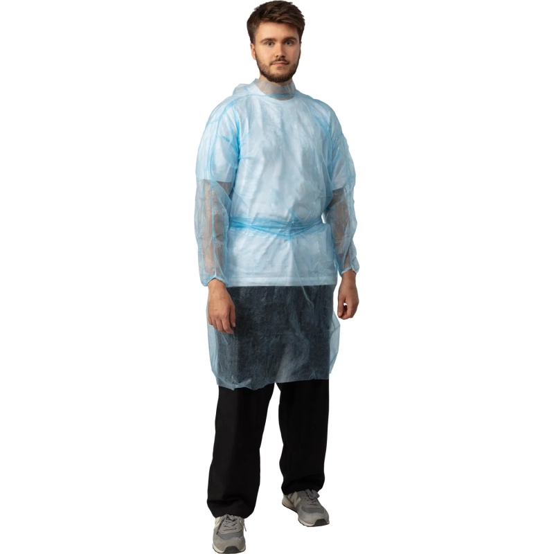 Халат н/с процед, рук.рез, на кнопках, XL, дл.110см, пл 17, голуб, 10шт/уп