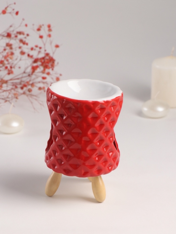 Аромалампа керамика на ножках Аромалампа керамика на ножках "Ромбики" оранж 8,2х8,2х12 см