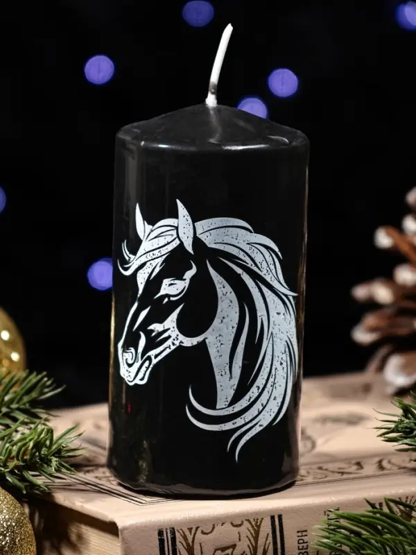 Свеча цилиндр с накаткой &laquo;Лошадь в профиль&raquo;, 50&times;100 мм, чёрная