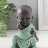 Сувенир полистоун "Маленький будда - кунг-фу" зелёно-коричневый 6,8х7,5х11 см